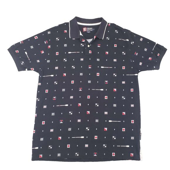 Ralph Lauren Chaps Nautical Flags Polo Shirt Mens Medium Maritime Signal Cotton - Picture 1 of 6